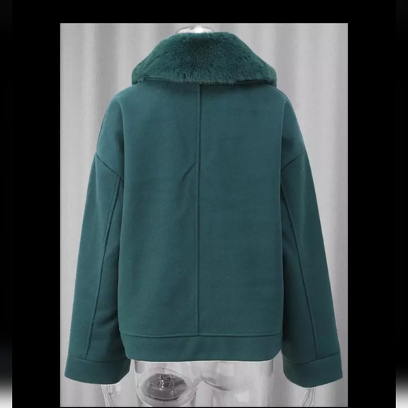 Green Autumn Winter Bomber Jacket For Women Vintage Faux Fur - Picture 8 of 8
